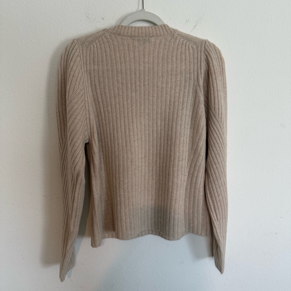 The Cashmere Project Cream Pullover Sweater Large Ribbed Crewneck Puff Sleeve - Picture 6 of 6